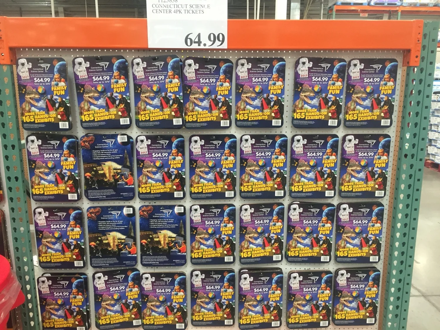 Connecticut Science Center family ticket packs at a retail display