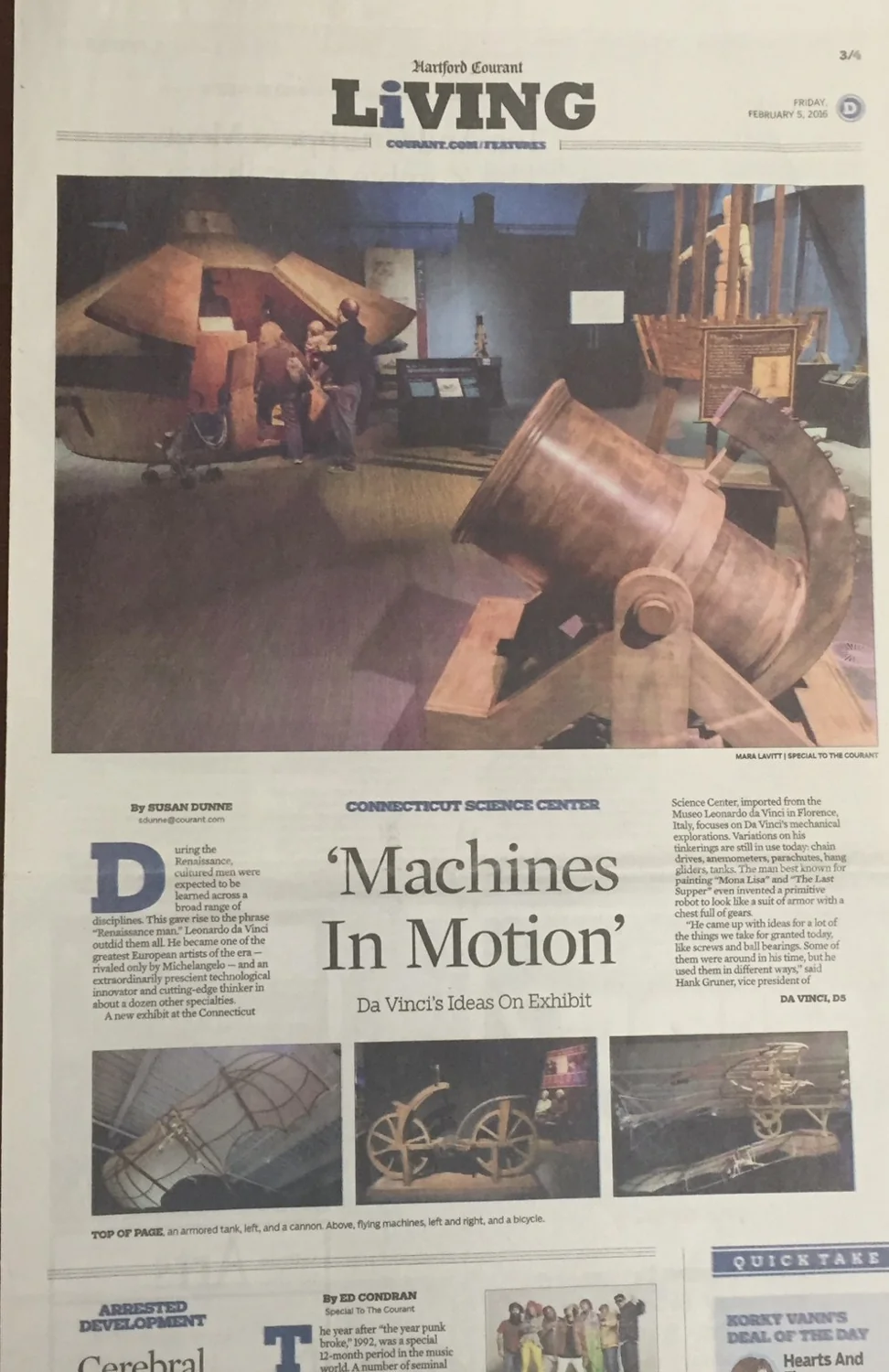 Newspaper feature titled Machines in Motion