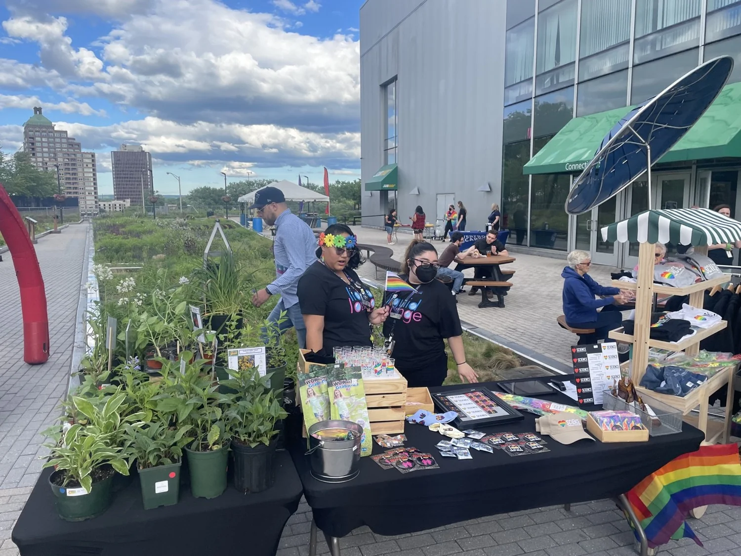 Community organizations at outdoor activity tables